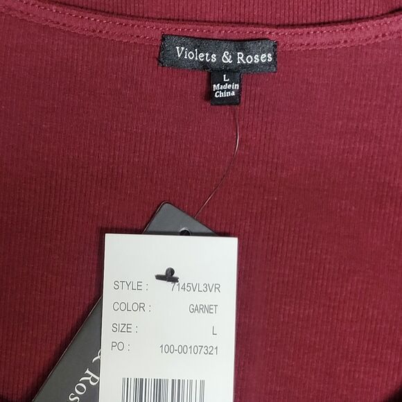 Violet & Roses Long Sleeve Bodysuit -Burgundy - NWT - Picture 4 of 5